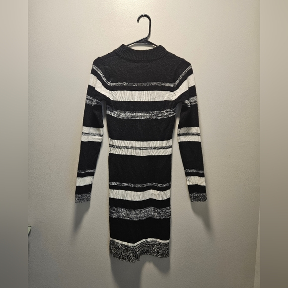 Derotchild black sweater long sleeve bodycon dress black white stripe small - Picture 3 of 5